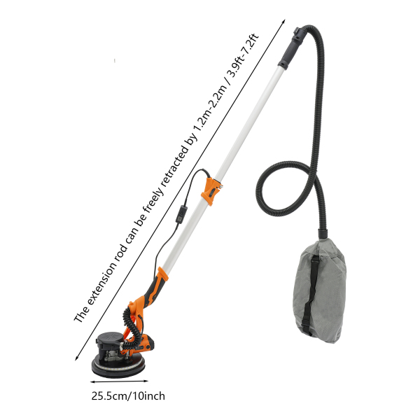 Ponceuse électrique pour plafond et mur 750 W 2,2 m avec extracteur de poussière, ponceuse pour cloisons sèches à vitesse variable, ponceuse électrique pour cloisons sèches sans poussière