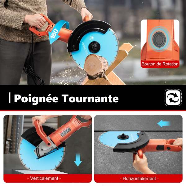 3000 W Fraise murale électrique avec lame de scie pour couper briques, béton, profondeur de coupe 13,5 cm