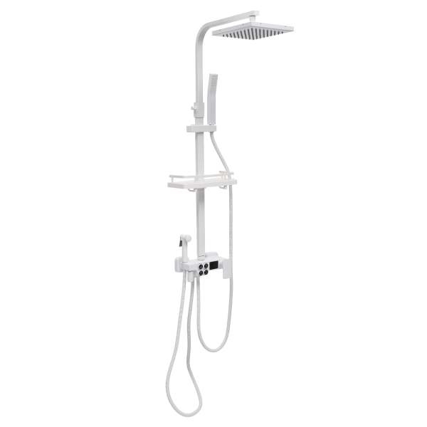 Kit de douche polyvalent avec écran numérique, Système de douche réglable avec douchette Blanc
