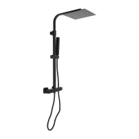 Système de douche thermostatique, douche à effet de pluie avec robinet, ensemble de douche à effet de pluie avec tuyau et support, tête carrée 25 x 25 cm, noir