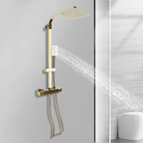 Système de douche avec thermostat, douche à effet pluie, set de douche, or