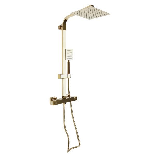 Système de douche avec thermostat, douche à effet pluie, set de douche, or