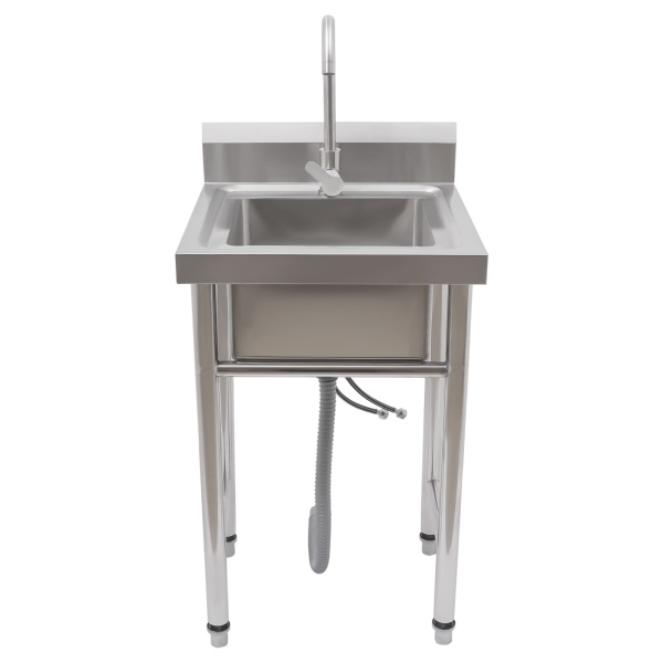 Évier de cuisine mobile avec robinet, eau froide et chaude, en acier inoxydable, commercial, pour atelier, ferme, nourriture, argent, 50 cm