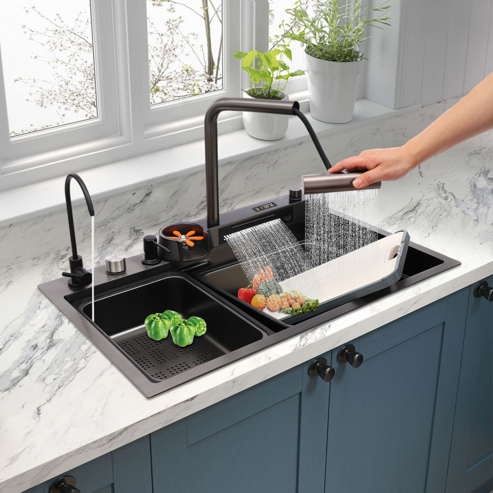 Évier de cuisine en cascade, ensemble de robinets d'évier de cuisine en cascade