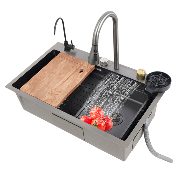 75cm Stainless Steel Rainfly Sink, Kitchen Sink, Household Sink Set, Stainless Steel Sink (Honeycomb embossed Style)