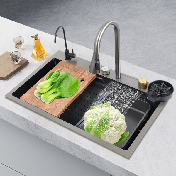 75cm Stainless Steel Rainfly Sink, Kitchen Sink, Household Sink Set, Stainless Steel Sink (Honeycomb embossed Style)