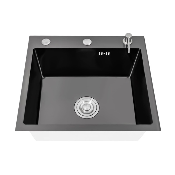 Évier de cuisine en acier inoxydable - Avec égouttoir, distributeur de savon, tuyau et protection silencieuse