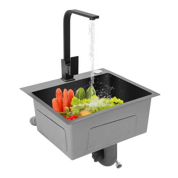 Mélangeur de cuisine en acier inoxydable avec fonction pivotante à 360° pour évier encastré 45 cm