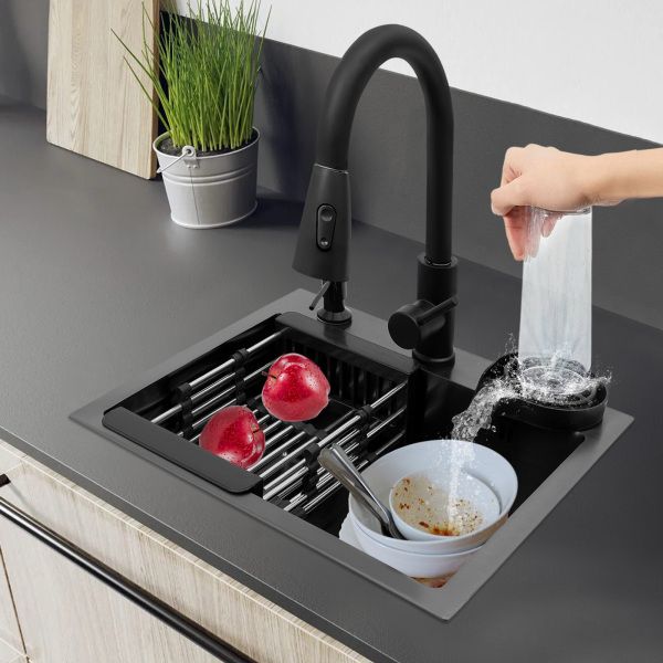 45*40cm Kitchen Sink, Kitchen Sink with Pull-Out Faucet, Multi-functional Kitchen Sink