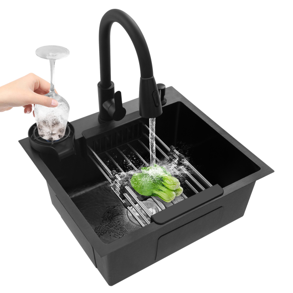 Kitchen Sink, Kitchen Sink with Pull-Out Faucet, Multi-functional Kitchen Sink for Kitchens, Restaurants, Cafes, Bars