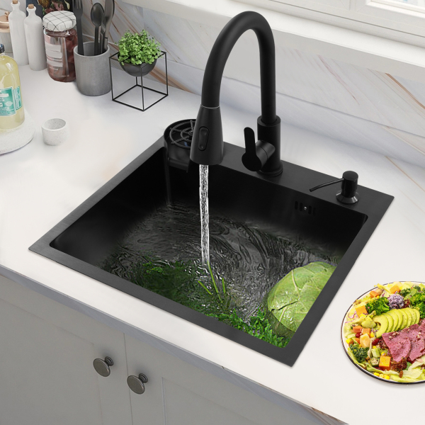 Kitchen Sink, Kitchen Sink with Pull-Out Faucet, Multi-functional Kitchen Sink for Kitchens, Restaurants, Cafes, Bars