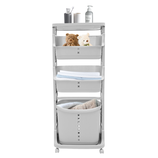 Panier à linge, Panier à linge portable, 4 étages, Excellente capacité de charge, 43*29*115.5cm, Gris