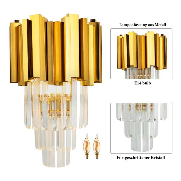 Applique cristal -  ensemble d'appliques murales- modèle Gold K - sans ampoule