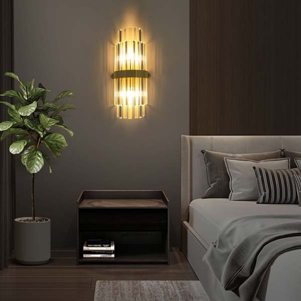 Applique en cristal murale dorée pour l'intérieur - ampoule non incluse - E14x2 - large voltage