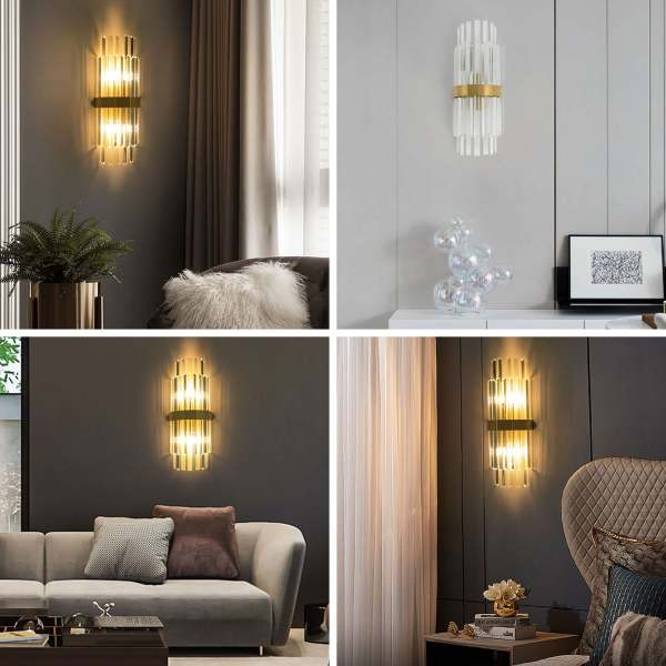 Applique en cristal murale dorée pour l'intérieur - ampoule non incluse - E14x2 - large voltage