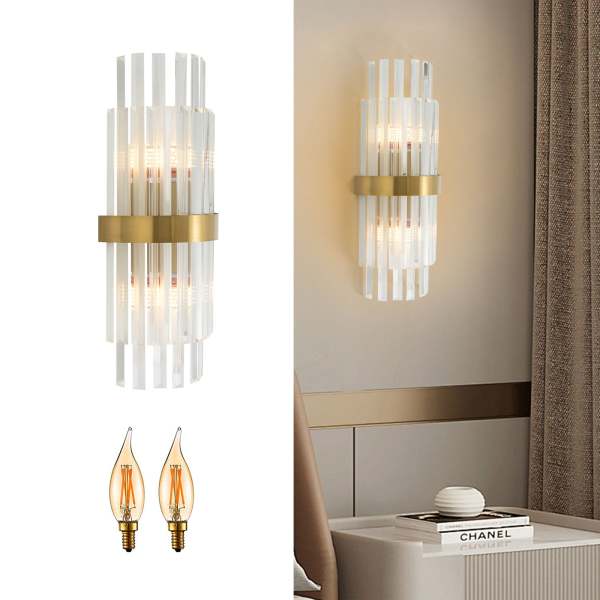 Applique en cristal murale dorée pour l'intérieur - ampoule non incluse - E14x2 - large voltage