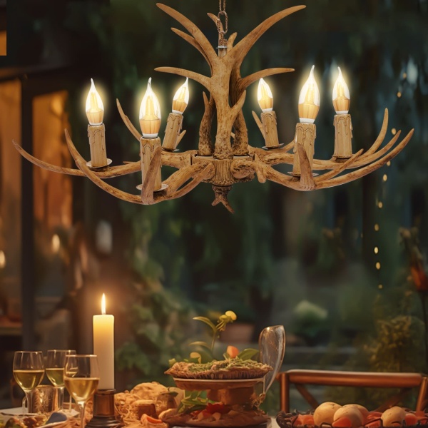 Plafonnier en forme de bois de cerf - Style vintage - En résine