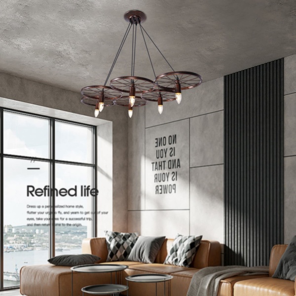 Ampoule à LED en fer - Détails de la lampe E27 rétro en métal - 6 roues - Design Loft Hanging