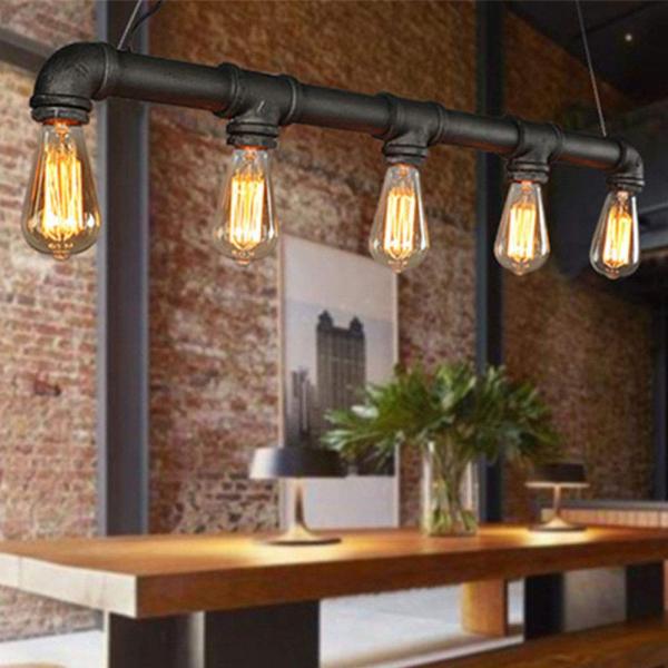 Plafonnier 5 ampoules rétro industriel E27 pour salon, cuisine, salle à manger, chambre à coucher, couloir