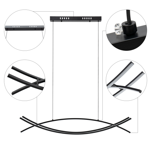 Lustre LED à ligne incurvée minimaliste, suspension linéaire, lustre LED à intensité variable, idéal pour l'îlot de cuisine, la salle à manger, le salon, la chambre à coucher Lustre LED à ligne incurvée minimaliste, suspension linéaire, lustre LED à intensité variable, idéal pour l'îlot de cuisine, la salle à manger, le salon, la chambre à coucher