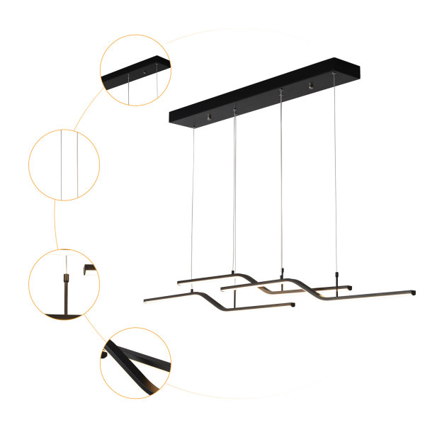 Luminaire suspendu LED linéaire à 3 lumières pour cuisine, adapté au salon, cuisine, balcon, couloir, salle de bain, sous-sol, télécommande, noir Luminaire suspendu LED linéaire à 3 lumières pour cuisine, adapté au salon, cuisine, balcon, couloir, salle de bain, sous-sol, télécommande, noir