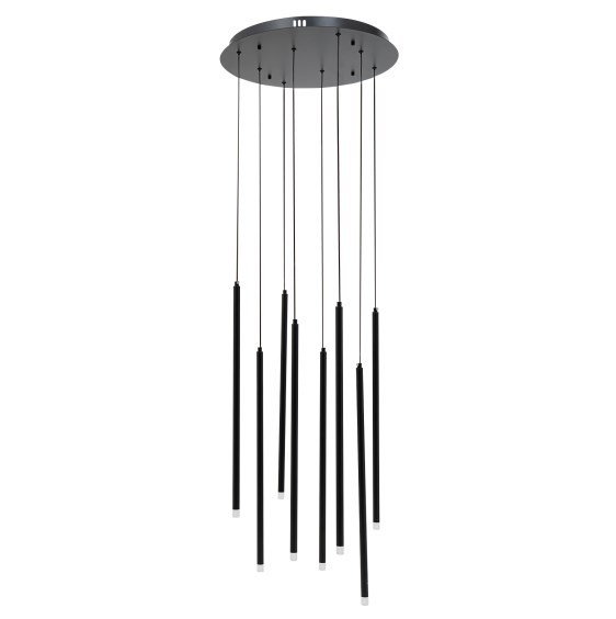 Suspension noire à 8 spots, suspension longue loft, lumière neutre