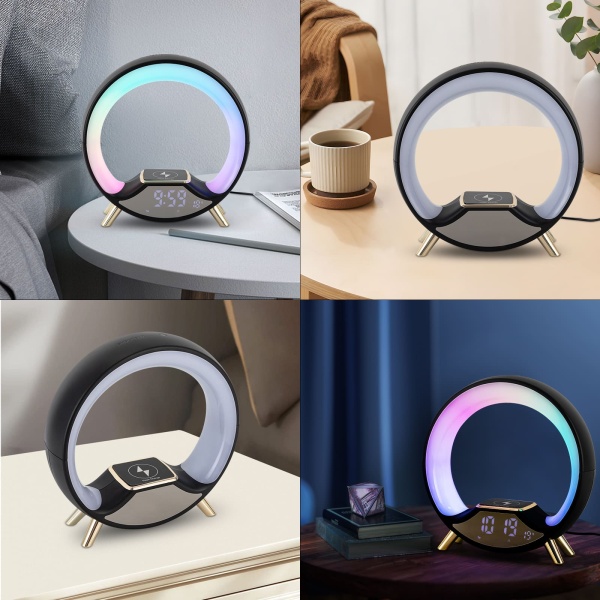 Lampe de table LED, lampe de chevet portable et rechargeable, lampe d'ambiance avec haut-parleur Bluetooth (noir)