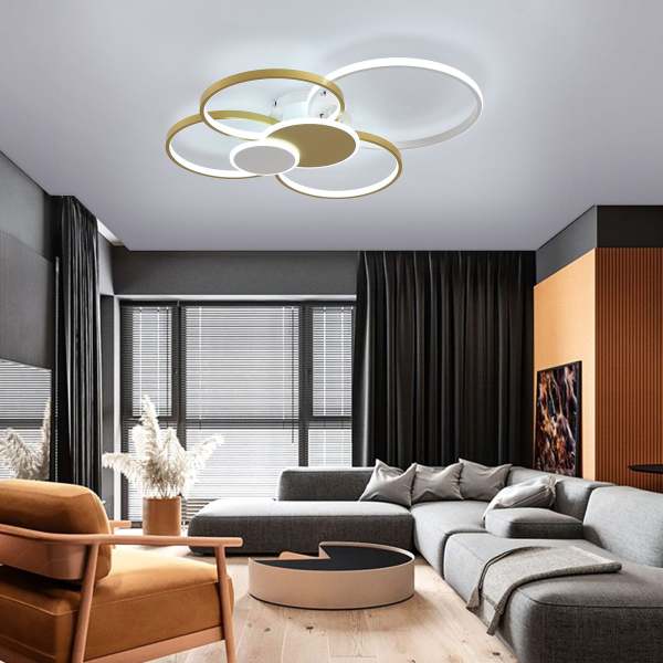 Plafonnier LED moderne 65W plafonnier LED dimmable avec télécommande 6 anneaux plafonnier encastré or