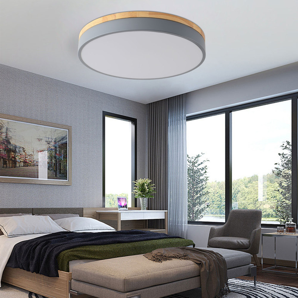 40CM plafond moderne à LEDs lampe en bois plafonnier 36W Dimmable rond éclairage de plafond balcon chambre