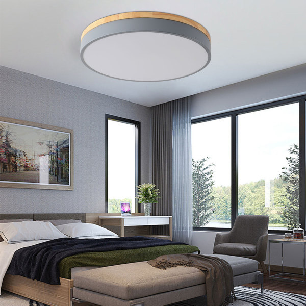 40CM plafond moderne à LEDs lampe en bois plafonnier 36W Dimmable rond éclairage de plafond balcon chambre