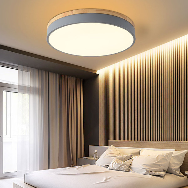 40CM plafond moderne à LEDs lampe en bois plafonnier 36W Dimmable rond éclairage de plafond balcon chambre