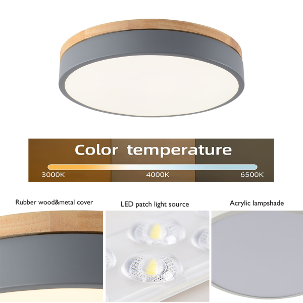40CM plafond moderne à LEDs lampe en bois plafonnier 36W Dimmable rond éclairage de plafond balcon chambre