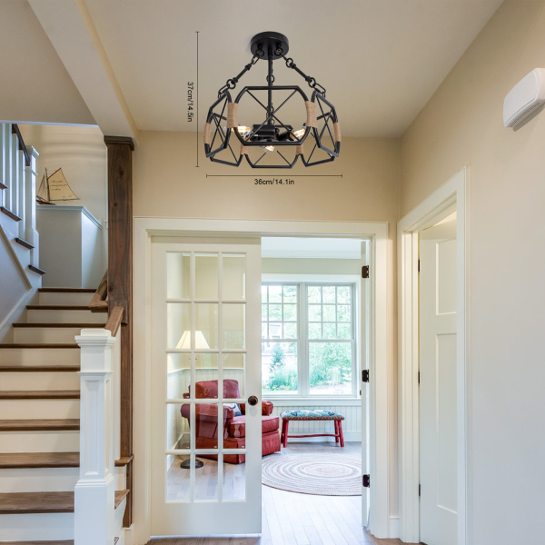 Luminaire de plafond industriel, luminaire de plafond de ferme rustique, luminaire de plafond hexagonal, noir