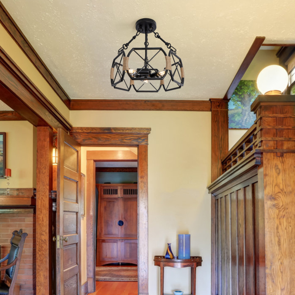 Luminaire de plafond industriel, luminaire de plafond de ferme rustique, luminaire de plafond hexagonal, noir