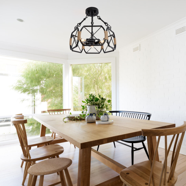 Luminaire de plafond industriel, luminaire de plafond de ferme rustique, luminaire de plafond hexagonal, noir