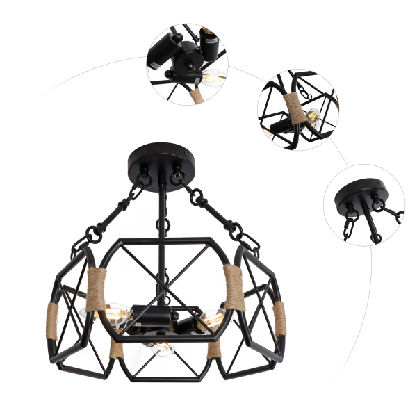 Luminaire de plafond industriel, luminaire de plafond de ferme rustique, luminaire de plafond hexagonal, noir