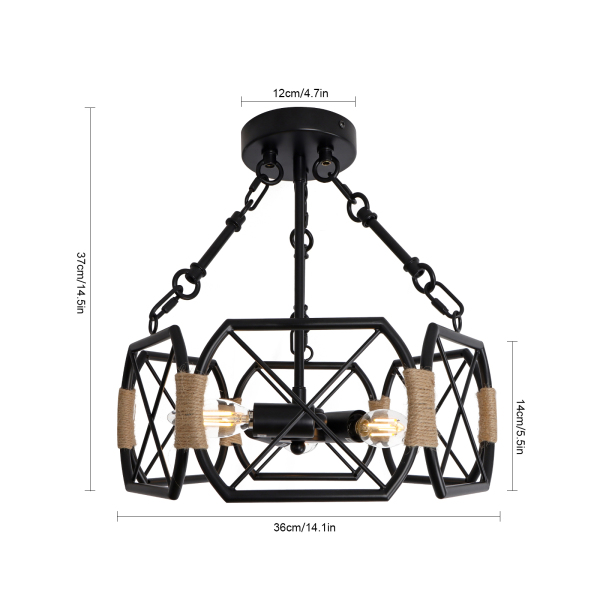 Luminaire de plafond industriel, luminaire de plafond de ferme rustique, luminaire de plafond hexagonal, noir