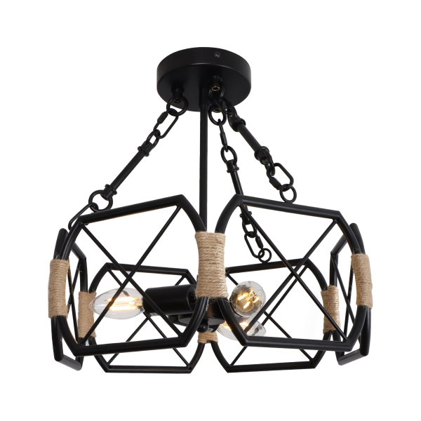 Luminaire de plafond industriel, luminaire de plafond de ferme rustique, luminaire de plafond hexagonal, noir