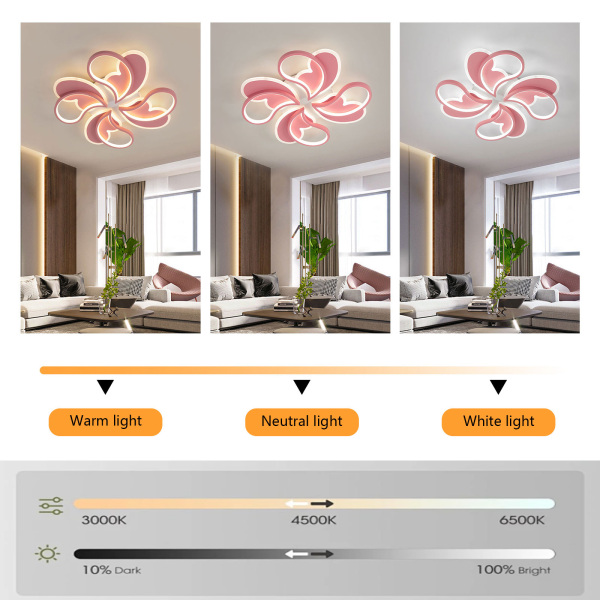 Plafonnier à intensité variable de 50 cm avec télécommande plafonnier pour salon plafonnier à LED encastré à intensité variable rose clair