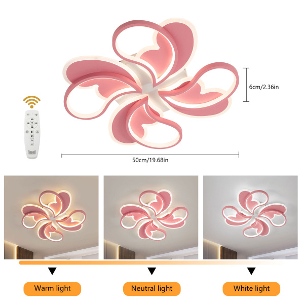 Plafonnier à intensité variable de 50 cm avec télécommande plafonnier pour salon plafonnier à LED encastré à intensité variable rose clair