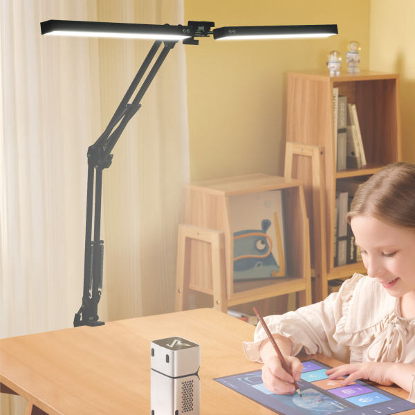 Lampe de lecture de table, lampe de bureau LED avec bouton poussoir, lampe de bureau, éclairage et luminosité réglables