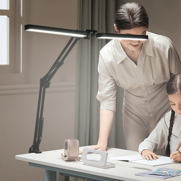 Lampe de lecture de table, lampe de bureau LED avec bouton poussoir, lampe de bureau, éclairage et luminosité réglables