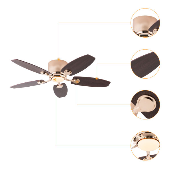 Ventilateur de plafond 42" avec lumière LED et télécommande, ventilateur de plafond avec lumière 3 couleurs (Or + couleur bois foncé) Ventilateur de plafond 42" avec lumière LED et télécommande, ventilateur de plafond avec lumière 3 couleurs (Or + couleur bois foncé)
