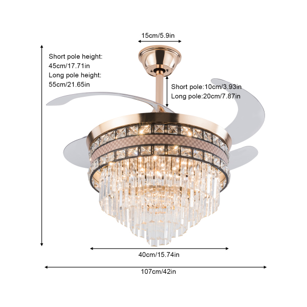 Éclairage de ventilateur de plafond moderne, éclairage de ventilateur de plafond de 42 pouces, éclairage de ventilateur de plafond avec télécommande