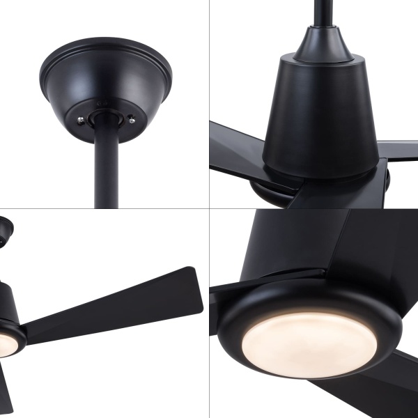 Lampe de ventilateur de plafond moderne 42 pouces avec télécommande, Lampe de ventilateur de plafond à deux voies, Trois températures de couleur (noir)