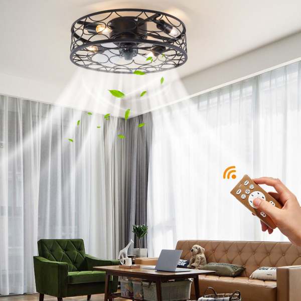 Yolancity Ventilateur de plafond avec éclairage, lampe avec ventilateur et télécommande minuteur, 6 niveaux réglables pour salon, salle à manger, chambre à coucher,