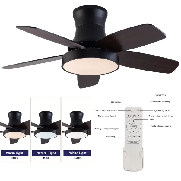 Lustre de ventilateur de 42 pouces-BT258 noir brun-lumière tricolore avec conversion de fréquence et télécommande