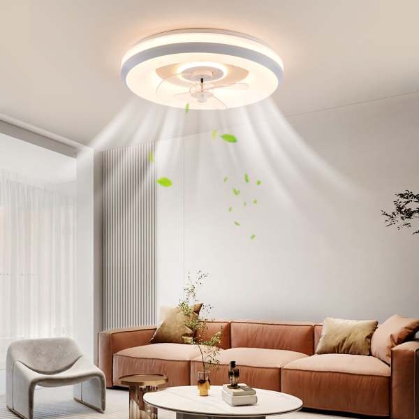 Ventilateur de plafond moderne à profil bas avec lumière et fonction de gradation à distance avec mode nuit, ventilateur de plafond blanc de 18,5 pouces