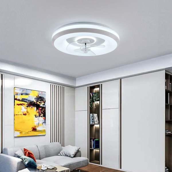 Ventilateur de plafond moderne à profil bas avec lumière et fonction de gradation à distance avec mode nuit, ventilateur de plafond blanc de 18,5 pouces