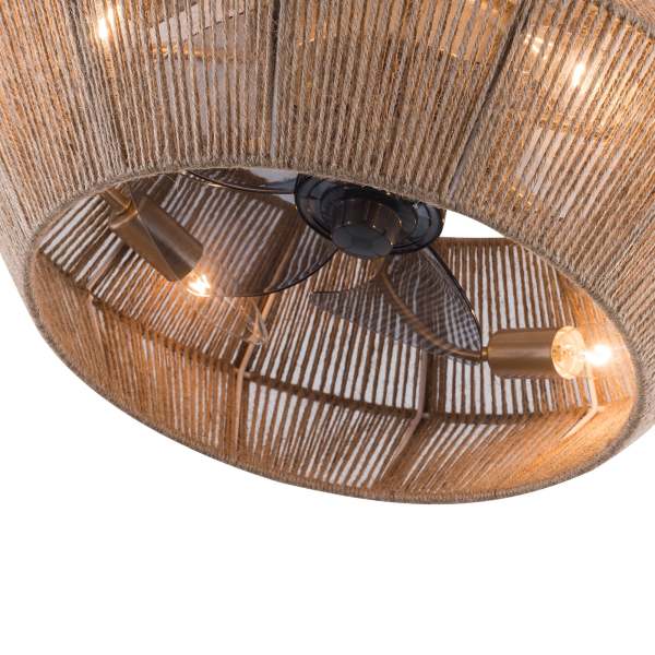 Ventilateur de plafond avec éclairage et télécommande, silencieux, ventilateurs de plafond avec éclairage, rotin, 6 vitesses de vent